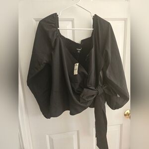 Express Black Wrap Balloon Blouse